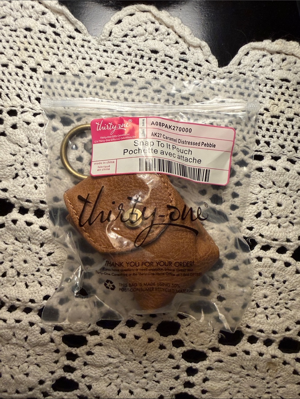 thirty-one Caramel Distressed Pebble Snap Pouch with Keyring